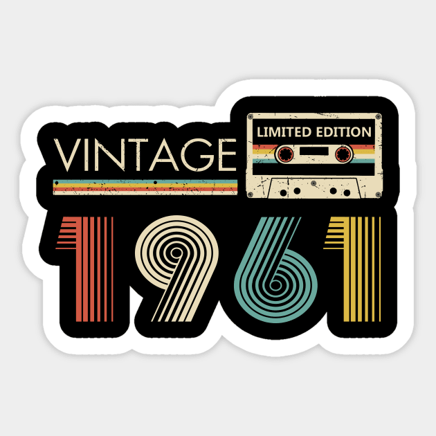 62nd Birthday Vintage 1961 Limited Edition Cassette Tape Sticker by Ripke Jesus